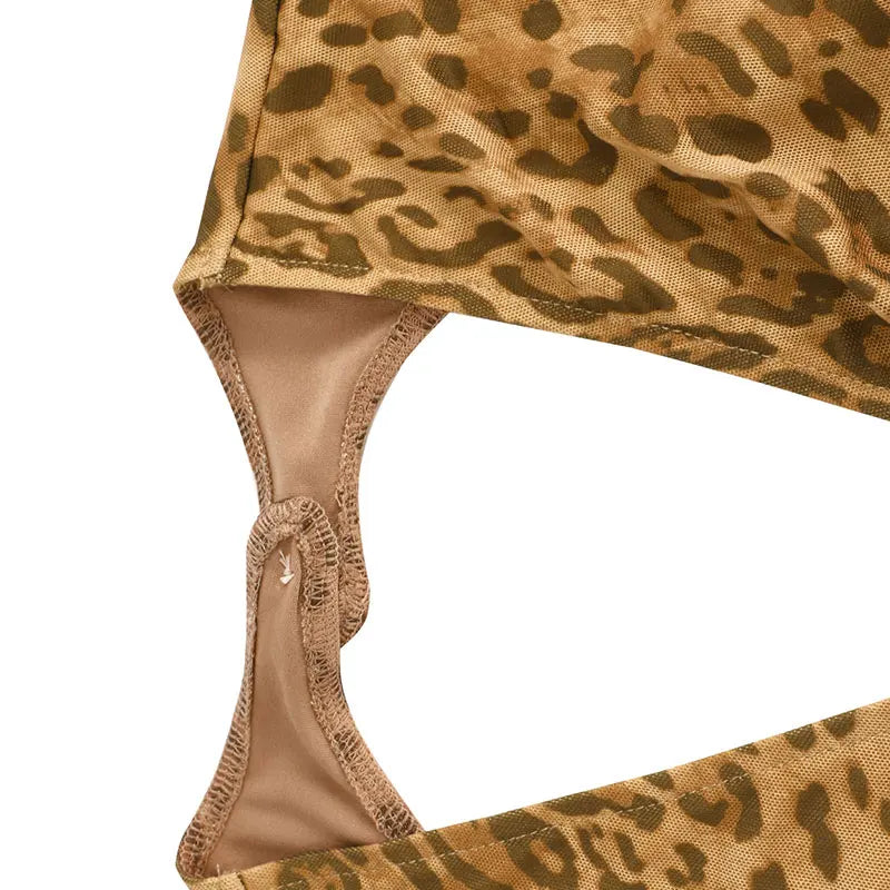 Autumn New Women's Dresses Fashion Leopard Print Casual Slim Long Sleeves Dress Sexy Hollow Out Backless V-neck Dresses Clothing