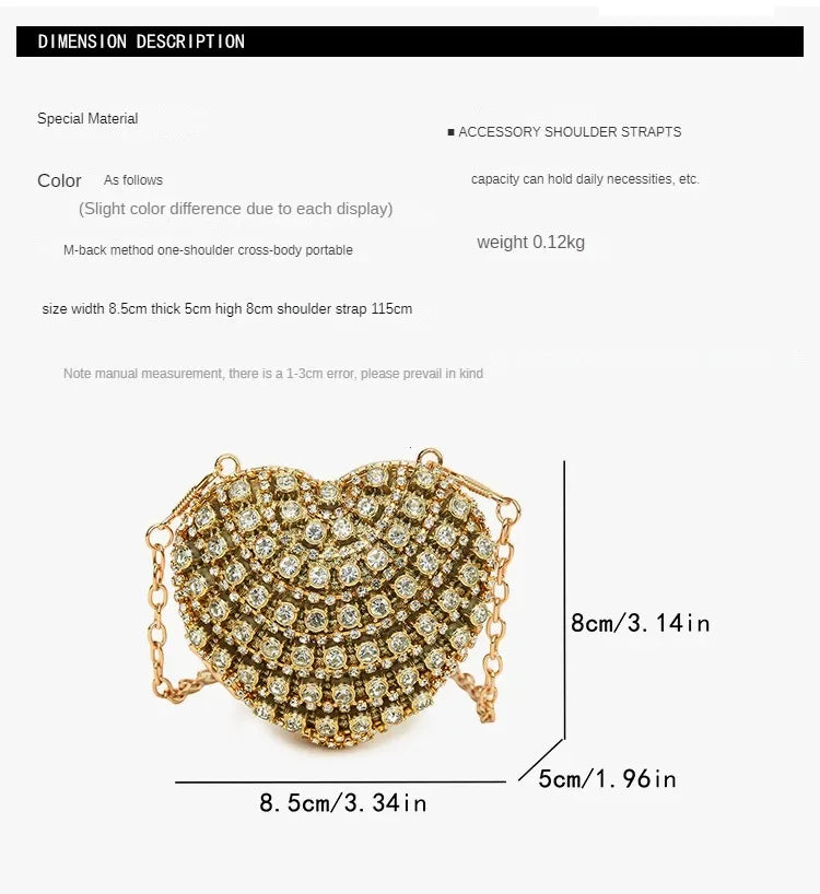 Luxury Mini Diamond Inlay Heart Shape Crystal Clutch Purse Stones Evening Wedding Party Shoulder Bag Handle Rhinestone Handbags