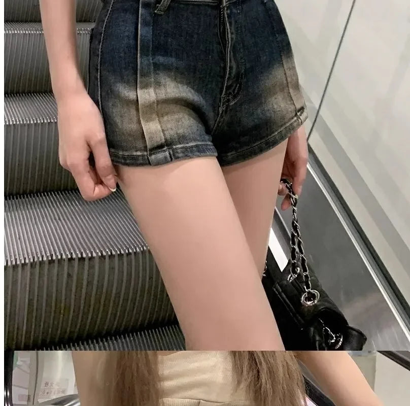 Retro Washed Denim Shorts Women Summer Hot Sale Of The Season New Straight Leg High Waist Slimming Versatile Hot Pants Casual Co