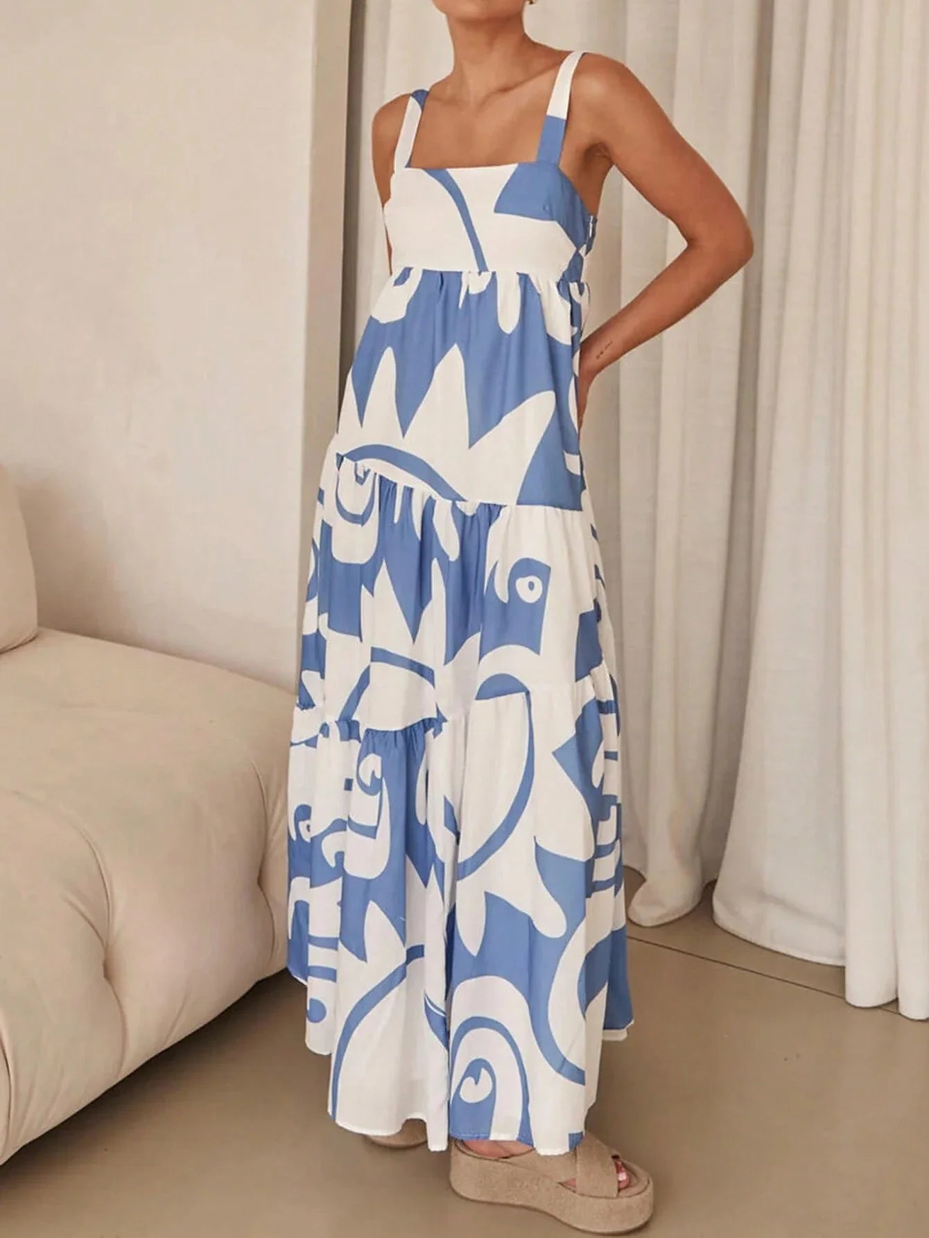 Ladies spring and summer casual holiday casual printed slip dress