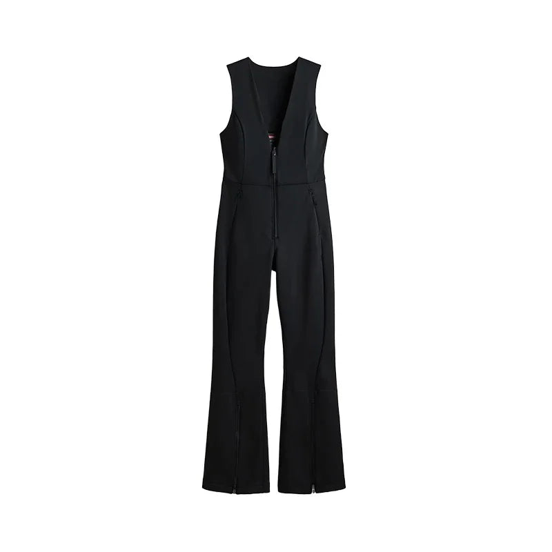 Sleeveless V Neck Ski Jumpsuit With Zippers for Women