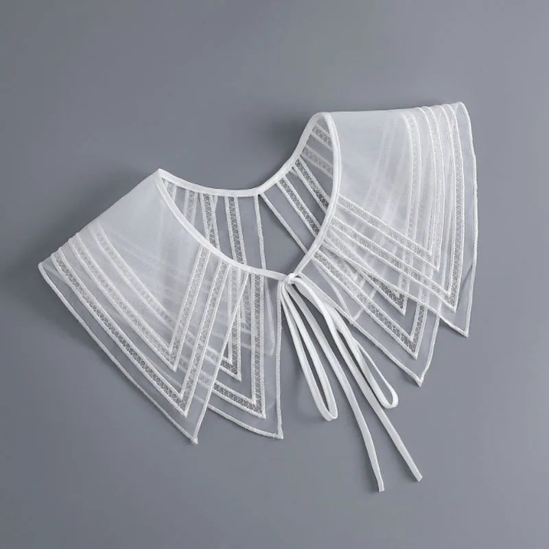 Removable Lace Doll Fake Collar Women Tie Ladies White Shawl Wrap Detachable Embroidered Lapel False Collar Clothes Accessory