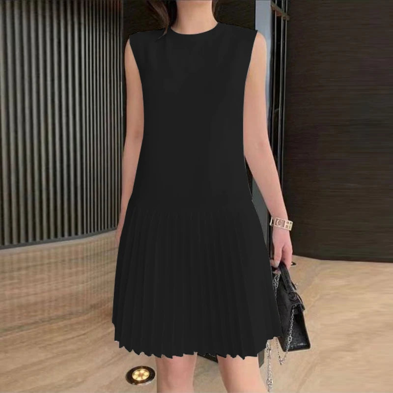 ZANZEA Summer Women Sleeveless Mini Dress 2024 Elegant Party Tank Vestidos Ladies Casual Solid Color Pleated Short Sundress