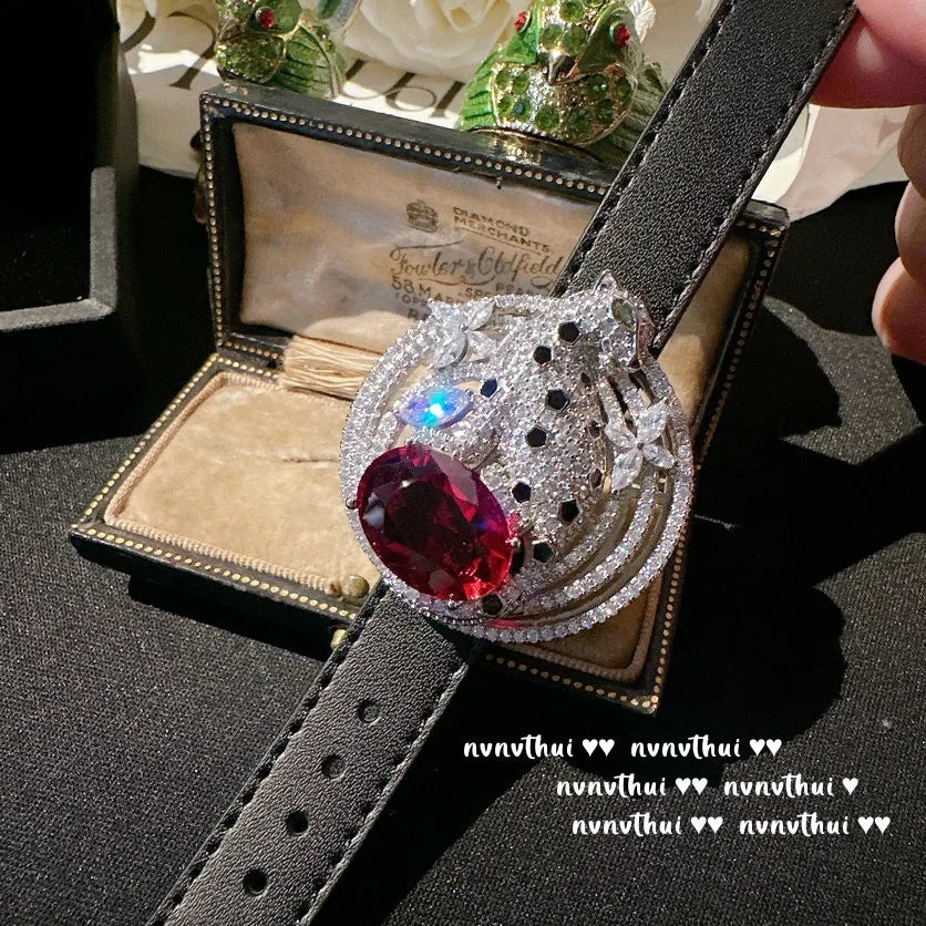 Vintage Leopard Ruby And Emerald Cuff Bracelet for Women