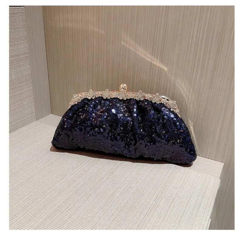 Dark Blue Clutch Bag Women Bling Sequin Purses and Handbag Diamonds Women's Wallet Chain Shoulder Female Party Clutch Z246
