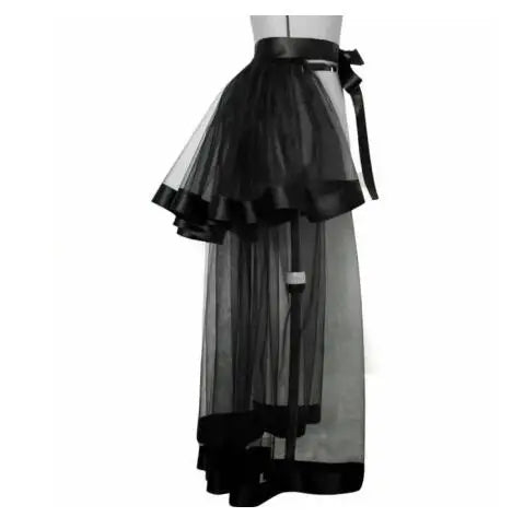 Women Punk Puffy Ruffle Tutu Bustle Skirts Sexy Steampunk Cocktail Party Tie-on Overskirt Gothic Tulle Skirt for Female
