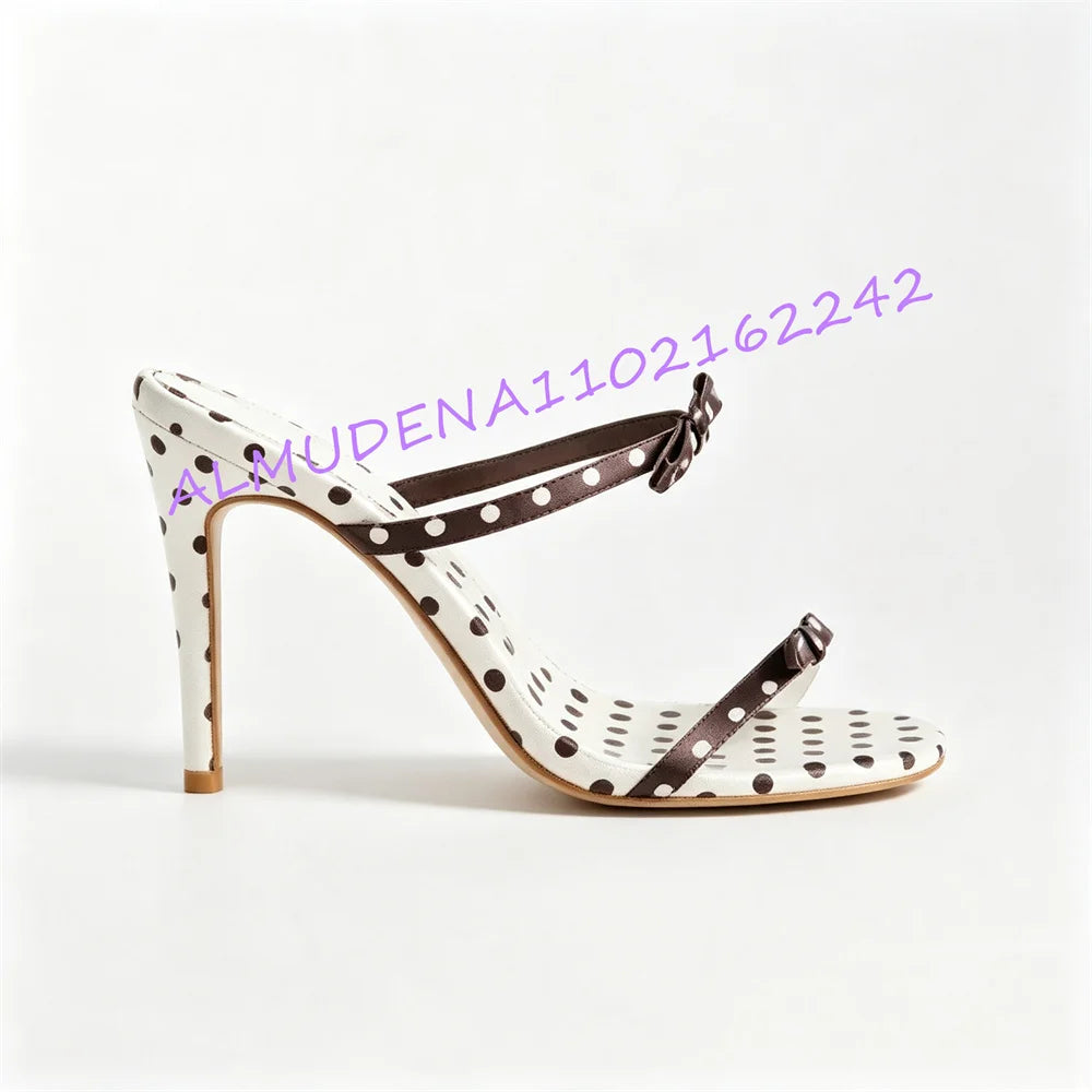 Elegant Polka Dot Satin Stiletto Heel Mules for Women
