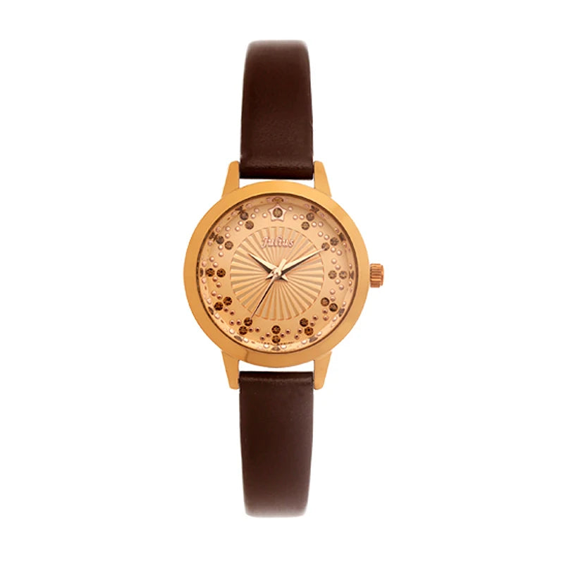 Small Rhinestones Julius Lady Women's Watch Japan Quartz Elegant Fashion Hours Bracelet Leather Girl's Gift No Box