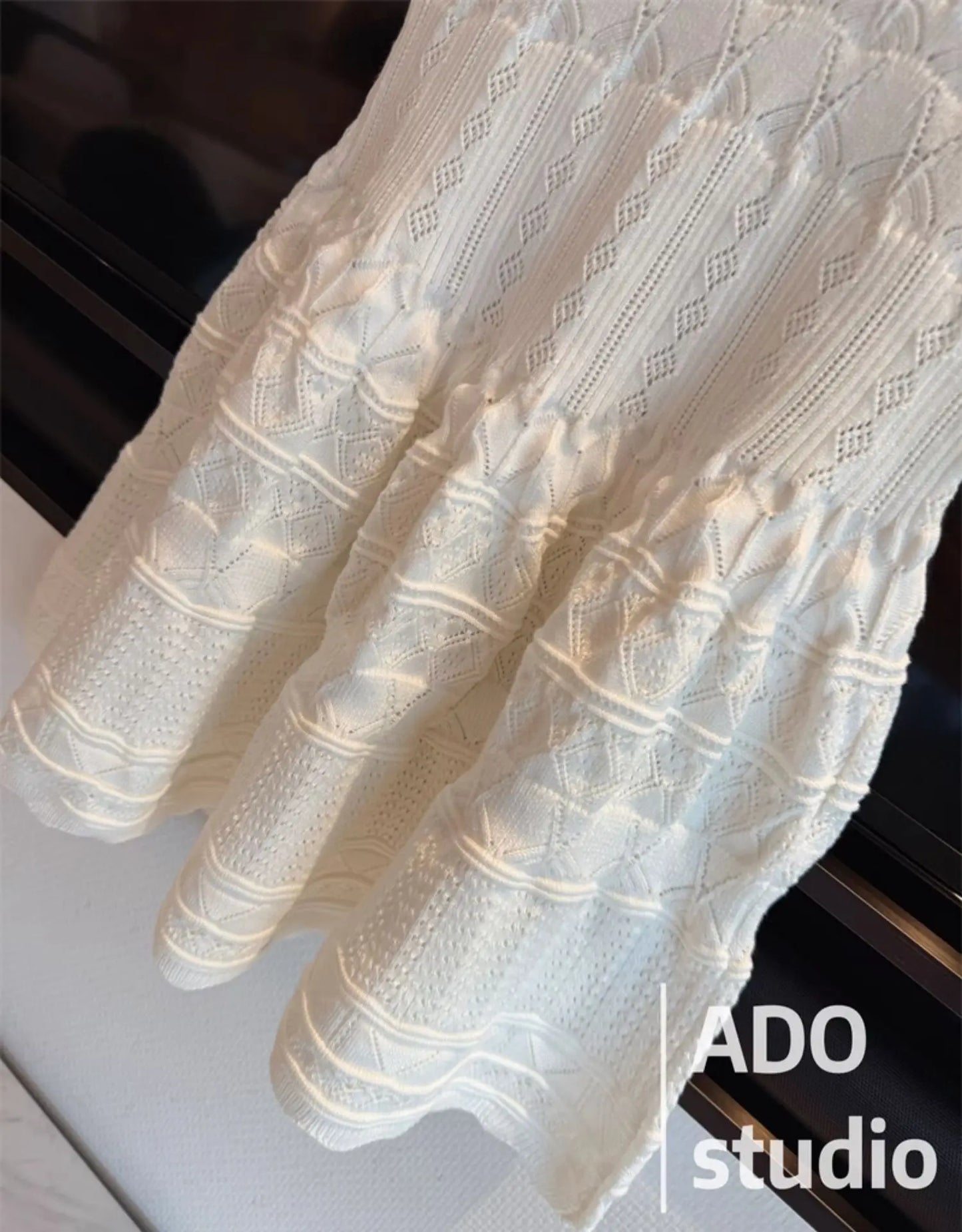 White Sweet A-line Ruffle Edge Knitted Vest Dress Women's Summer French Fashion Slim Temperament Sexy Girl Hollow Short Dress