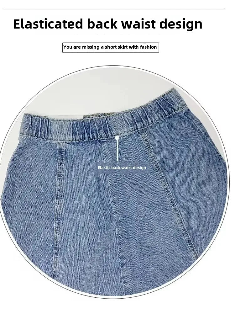 Fashionable Spring Medium-Length High-Waisted Jeans Long Dress Women's Elastic Waist A- Line Skirt Umbrella Skirt