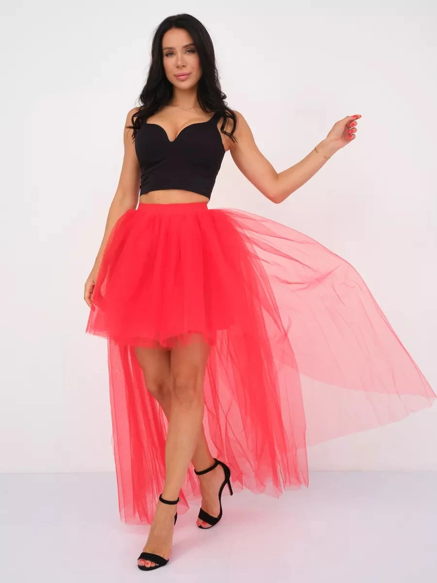 MisShow Hi-Lo Tulle Petticoat Women's Long Four Layer Puffy Skirt Fuchsia Tutu Skirts Adult Junpon Goth For Party Cocktail