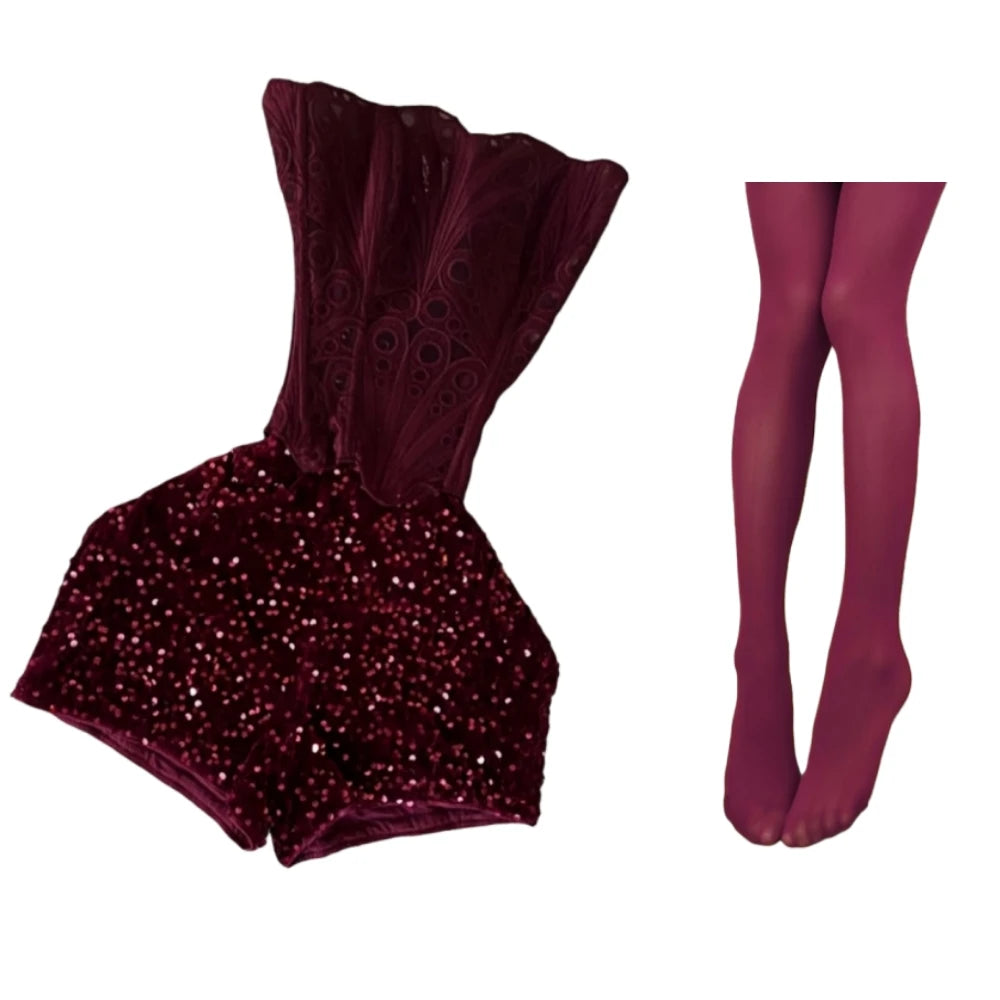 Wine Red Hollow Irregular Corset Two Piece Set for Women