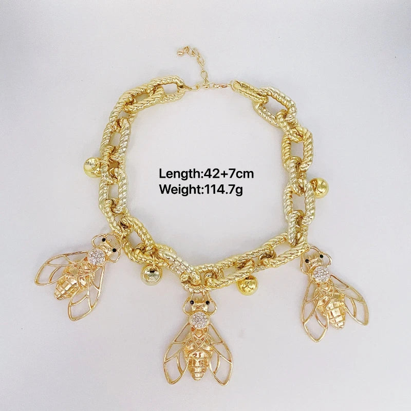Chunky Bee Pendant Statement Chain Necklace for Women