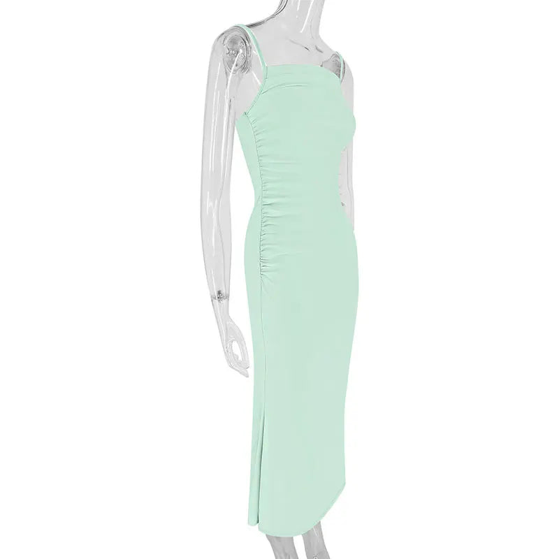 Spring Summer New Sling Dresses Women Fashion Streetwear Elegant Maxi Dress Solid Sexy Backless Female Dress Club Party Clothing