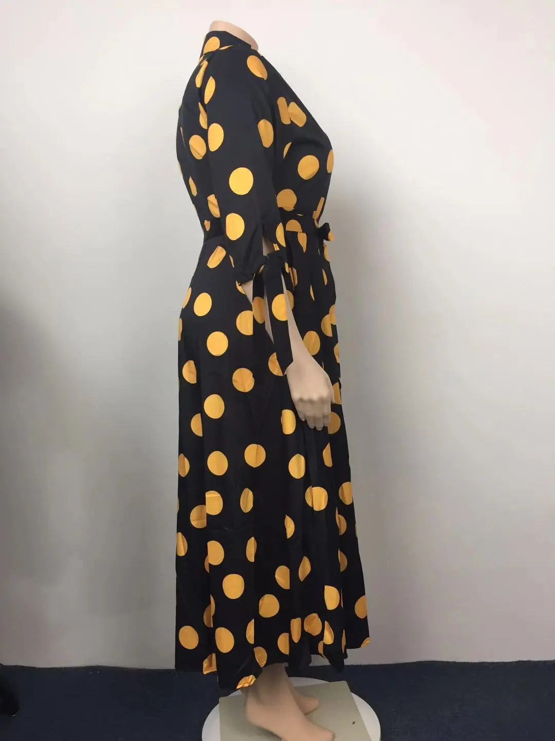 Wmstar Plus Size Dresses for Women Dot Printed with Pockets Slashes Fashion Party Maxi Dress Hot Sale Wholesale Dropshipping