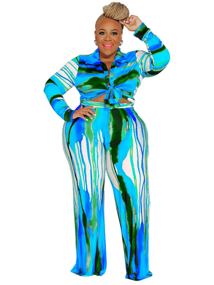 Wmstar Plus Size Two Piece Outfits Women Fall Clothing Tie Dye Top and Pants Leggings Matching Set Wholesale Dropshipping 2022