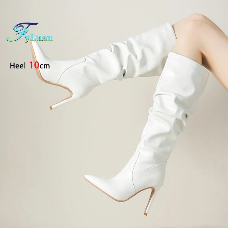 Pleated Stiletto Pointed Toe Boots