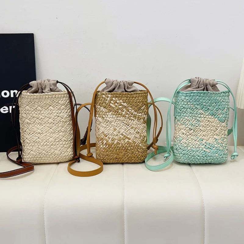 Fashion Luxury Handbag High-grade Leather Trend Versatile Simple Drawstring Bucket Bag Retro Texture Brand Designer Shoulder Bag