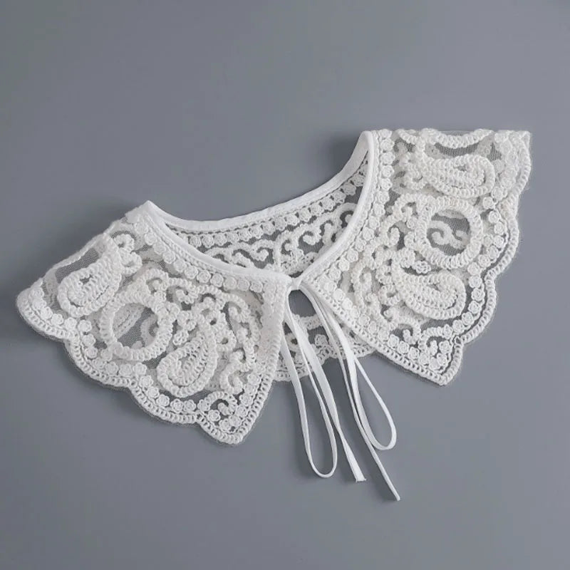 Removable Lace Doll Fake Collar Women Tie Ladies White Shawl Wrap Detachable Embroidered Lapel False Collar Clothes Accessory