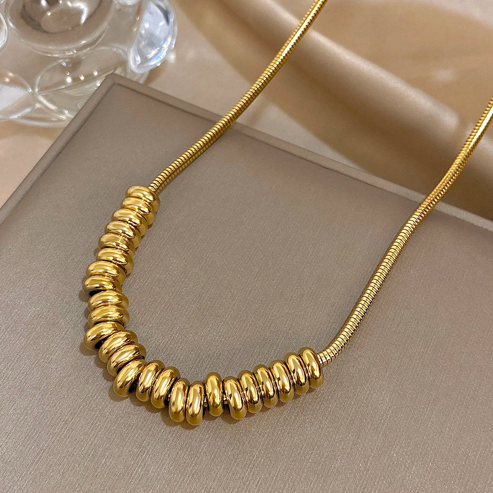 Flashbuy Gold Color Thick Chain Stainless Steel Necklace for Women Fashion Statement Bead Pendant Party Jewelry Accessory