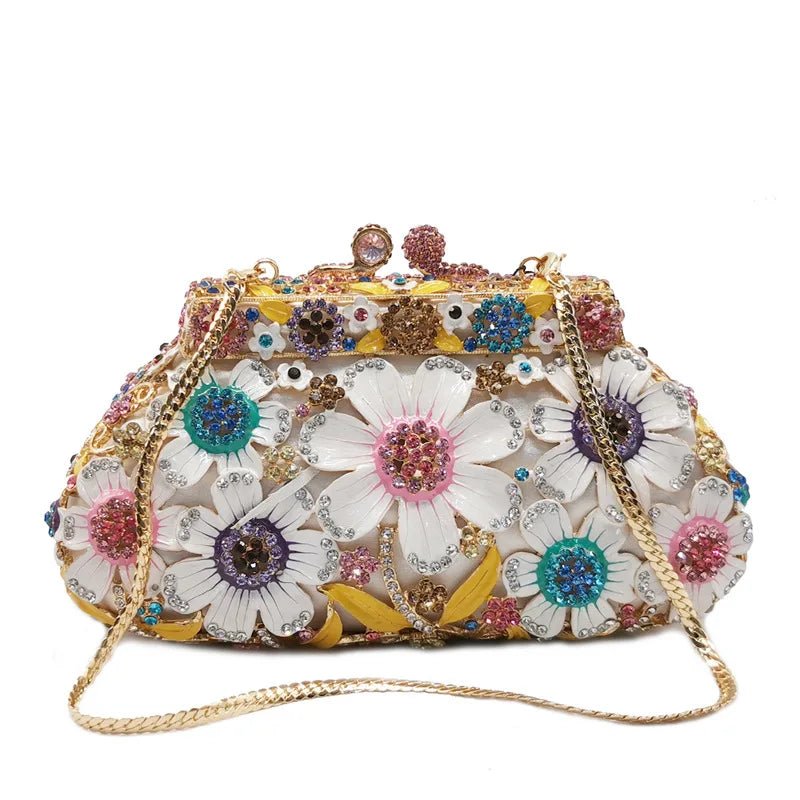 Rhinestone Enamel Floral Clutch Evening Bag for Women