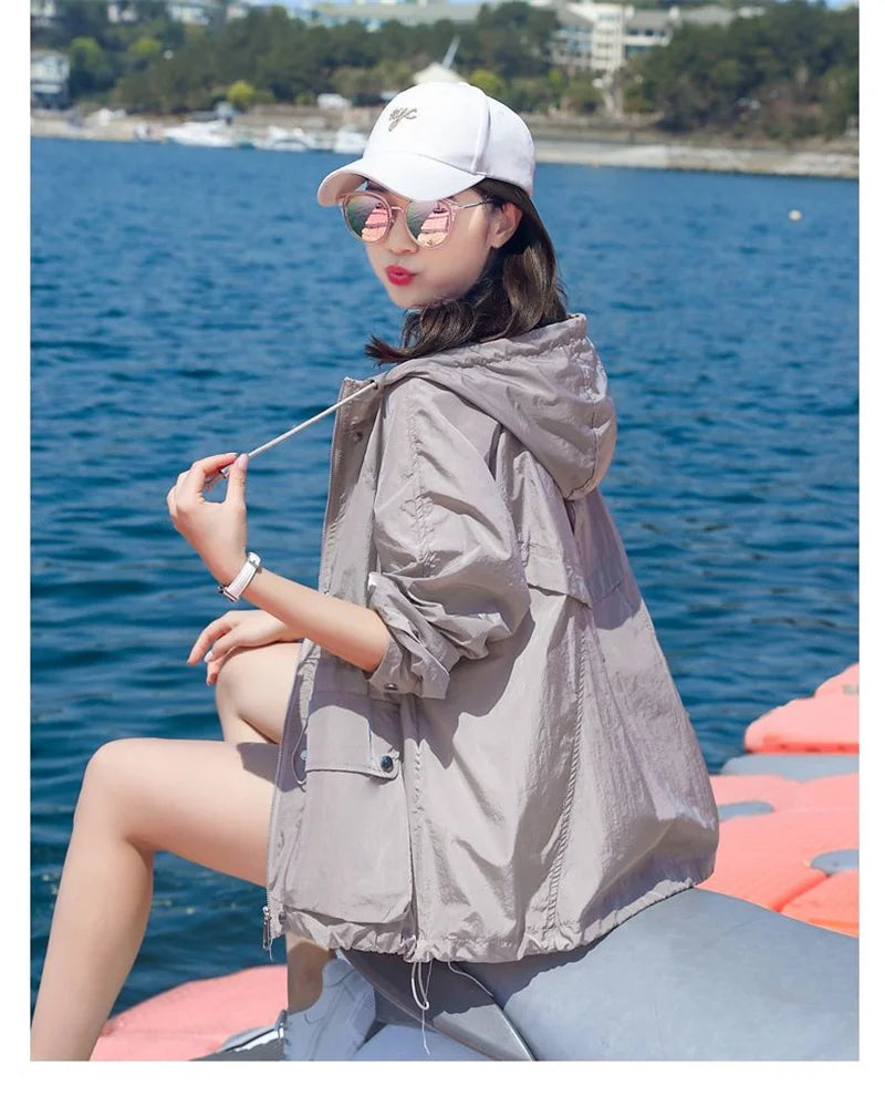 Women's Jacket With Hooded Sun Protection Clothing Women's Summer Thin Coat 2023 New Anti-Ultraviolet Breathable Shirt size 4XL