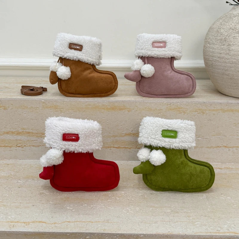 Christmas Boots Messenger Bag Creative Fashion New Retro Glove Bag Messenger Bag Mobile Phone Bag Frosted Suede Cute Gift Wallet