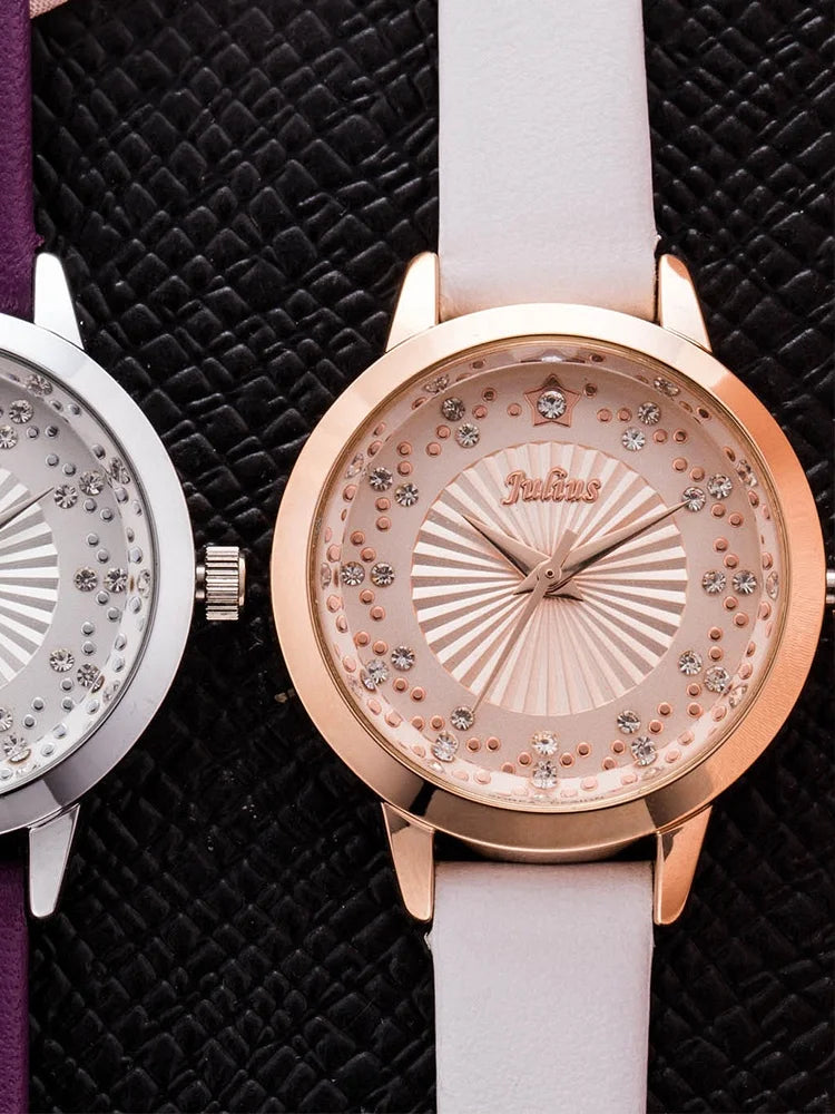 Small Rhinestones Julius Lady Women's Watch Japan Quartz Elegant Fashion Hours Bracelet Leather Girl's Gift No Box