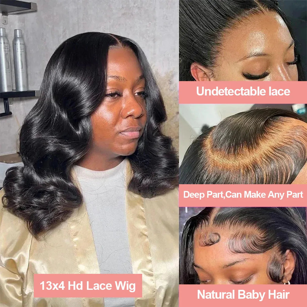 Body Wave Short Bob 13x6 Transparent Lace Front Human Hair Wigs Glueless 7x5 13x4 HD Pre Plucked Lace Frontal Wig For Women 250%