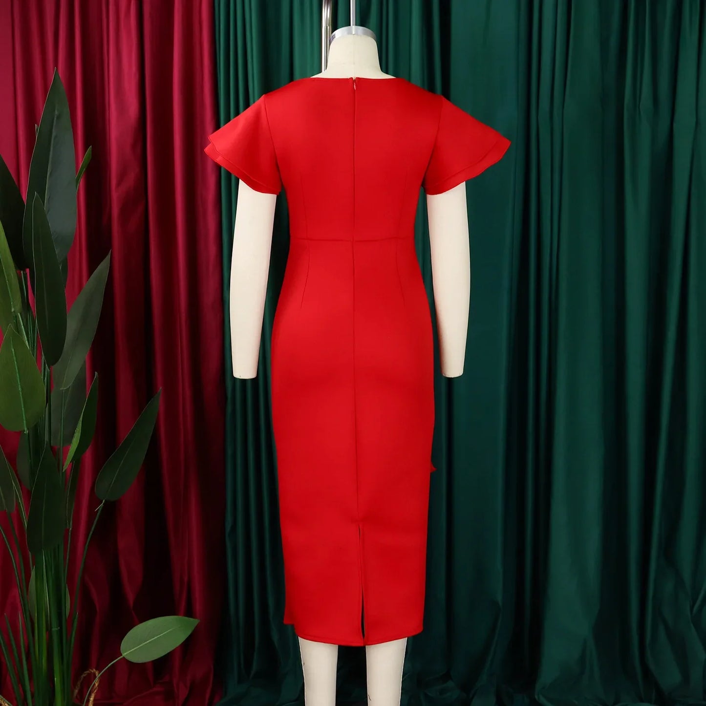 Elegant Pure Color African Style Wrap Dress D3310 New Fashionable Transoceanic Dress with Lace Trim Elegant African Dress