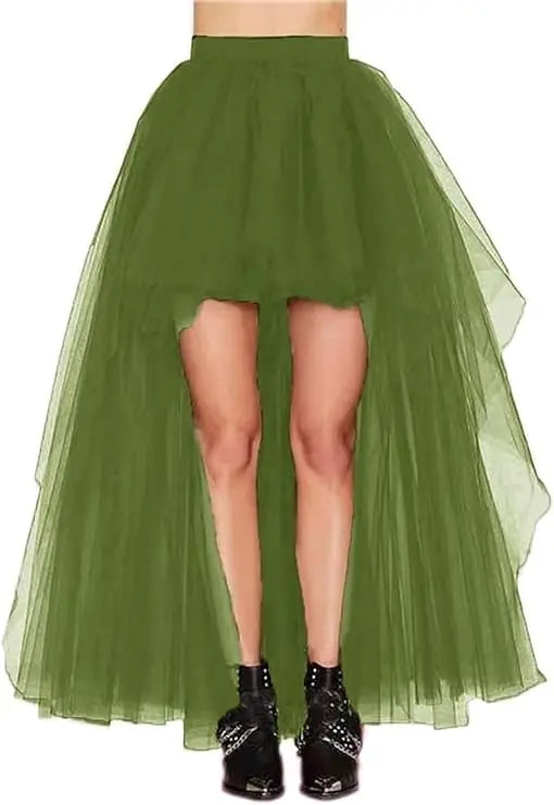 MisShow Hi-Lo Tulle Petticoat Women's Long Four Layer Puffy Skirt Fuchsia Tutu Skirts Adult Junpon Goth For Party Cocktail