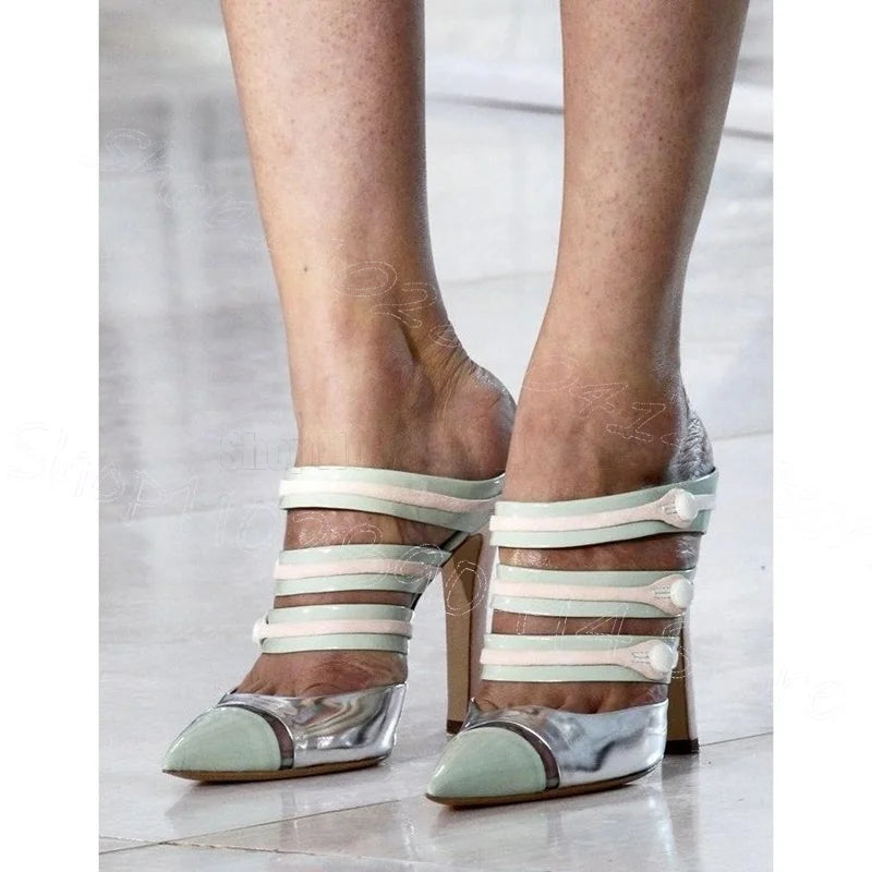 Yellow Patent Leather Pointed Toe Slip On Heels For Women