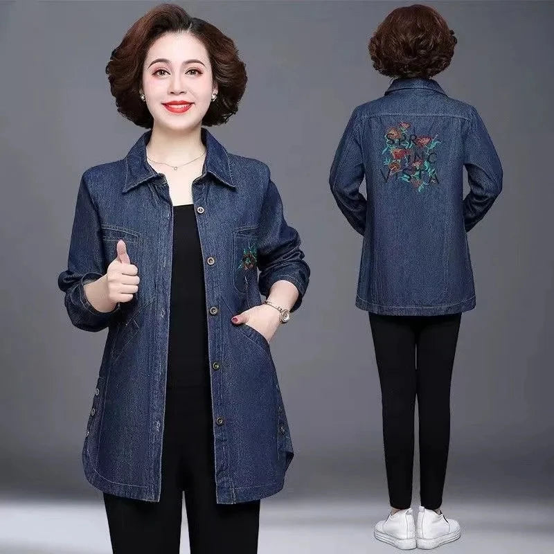 Denim Jacket Women's Spring And Autumn 2023New Korean Heavy Industry Embroidered Windbreaker Slim Mother Thin Denim Jacket