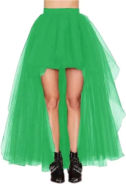 MisShow Hi-Lo Tulle Petticoat Women's Long Four Layer Puffy Skirt Fuchsia Tutu Skirts Adult Junpon Goth For Party Cocktail