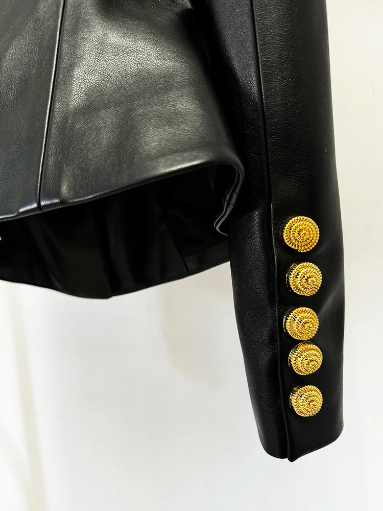 HIGH STREET Newest 2025 Designer Jacket Women's Slim Fitting Snail Button Artificial Leather Blazer