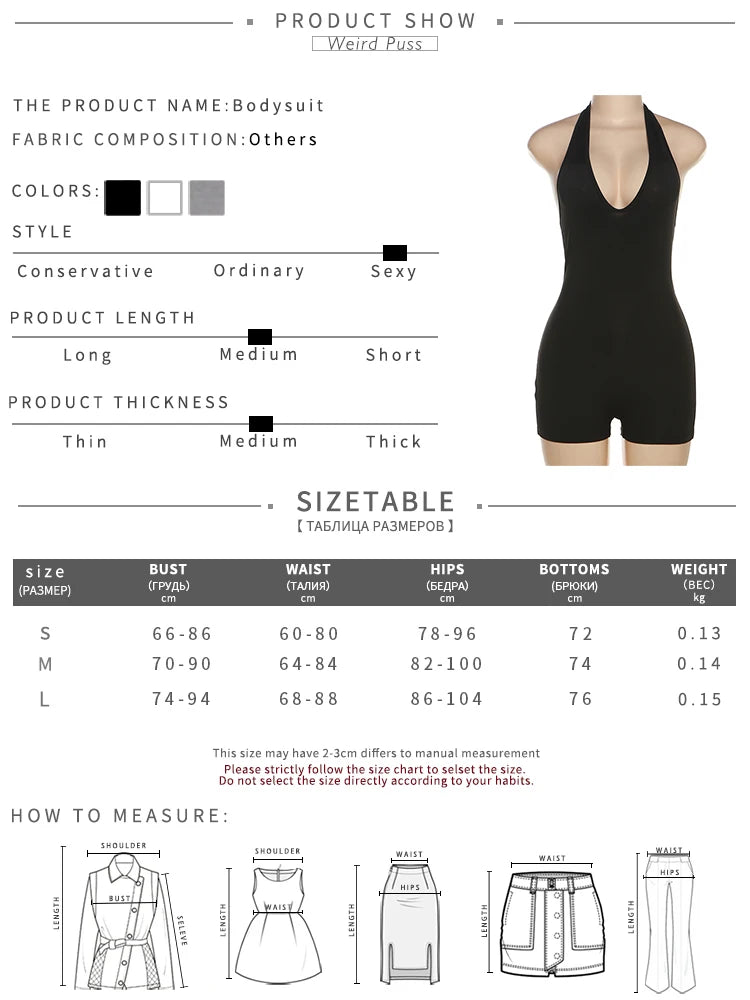 Weird Puss Halter Playsuits Women Fitness Sporty Backless Skinny Sleeveless V-Neck Casual Summer Solid Basic Streetwear Romper