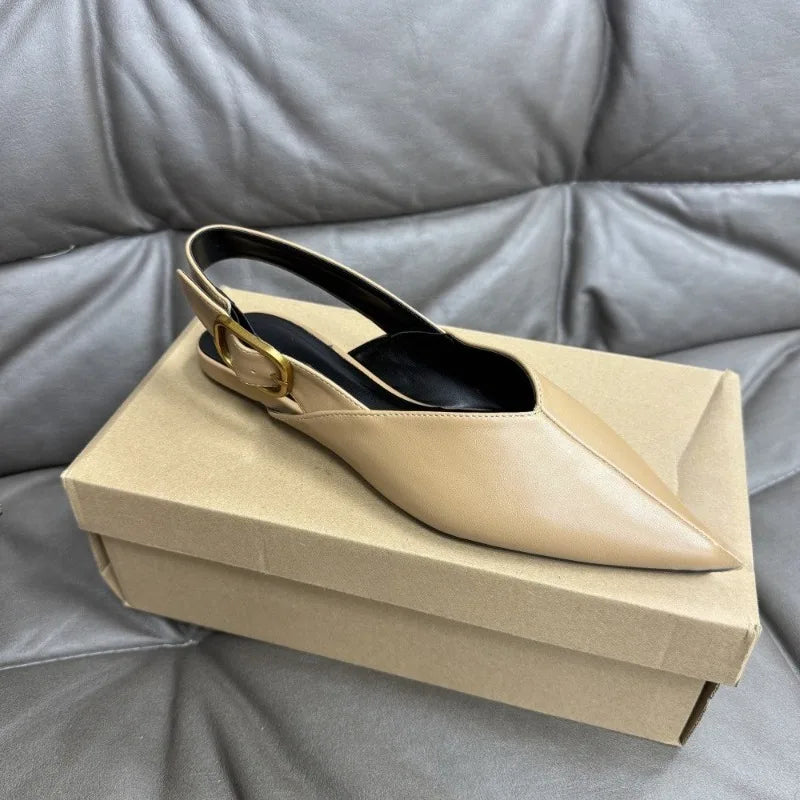Pointed Toe Metal Buckle Slingback Flats for Women