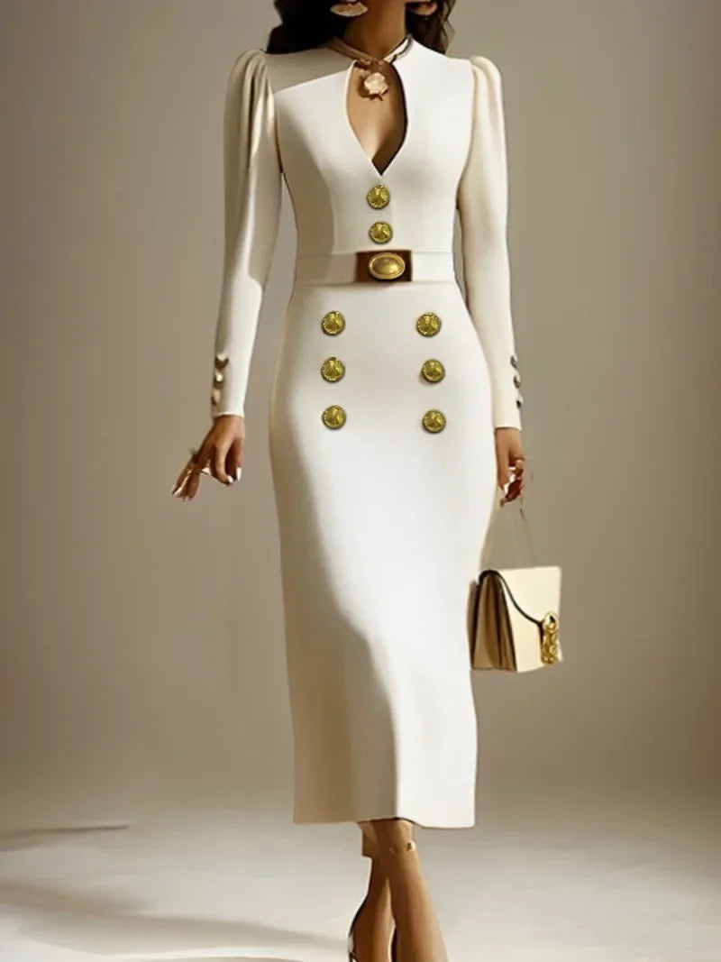 Krisstar 2025 Wedding Evening Banquet Dresses for Women Clothing Formal Original Creation Buttoned Long Sleeve Dress for Ladies
