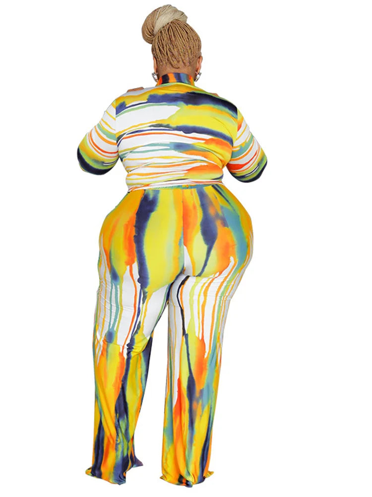 Wmstar Plus Size Two Piece Outfits Women Fall Clothing Tie Dye Top and Pants Leggings Matching Set Wholesale Dropshipping 2022