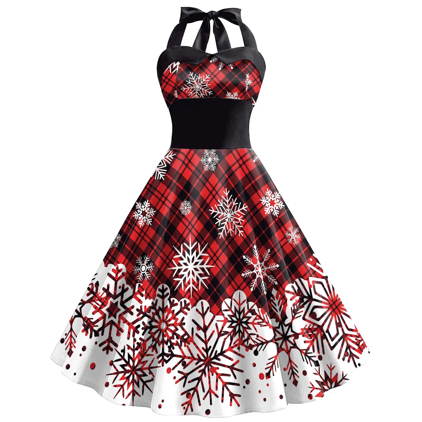 Festive Christmas Tree Print Elegant Midi Dress for Women