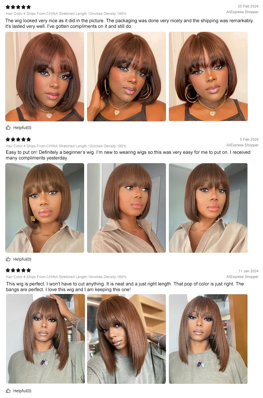 Straight Human Hair Bob Wigs with Bangs Remy Full Machine Made for Women Hightlight Burgundy Brown Colored BOB Wig