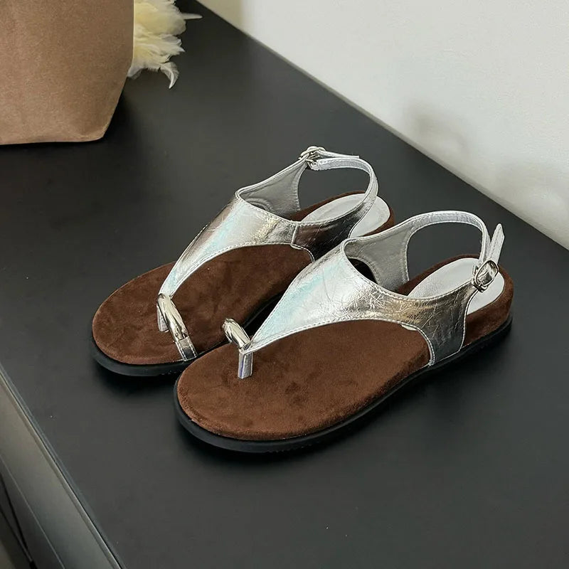 Spring Summer Fashion Metal Ladies Wedges Sandals Shoes Female Buckle Strap Women Wedges Sandals Heeled Shoes Flip flops