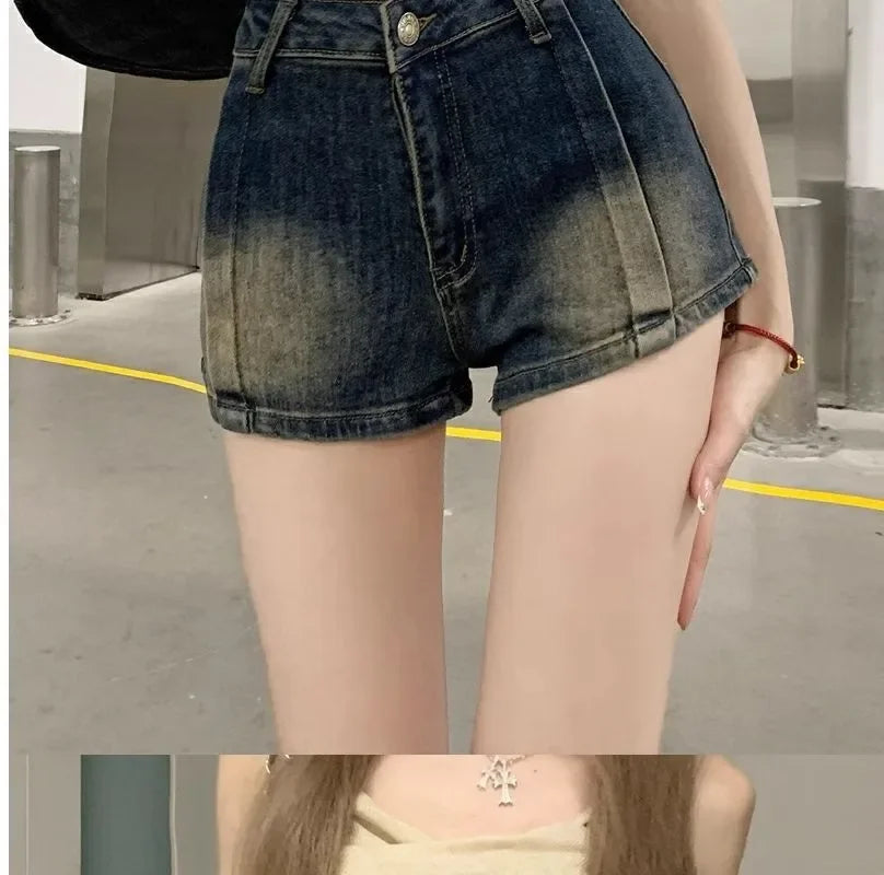Retro Washed Denim Shorts Women Summer Hot Sale Of The Season New Straight Leg High Waist Slimming Versatile Hot Pants Casual Co
