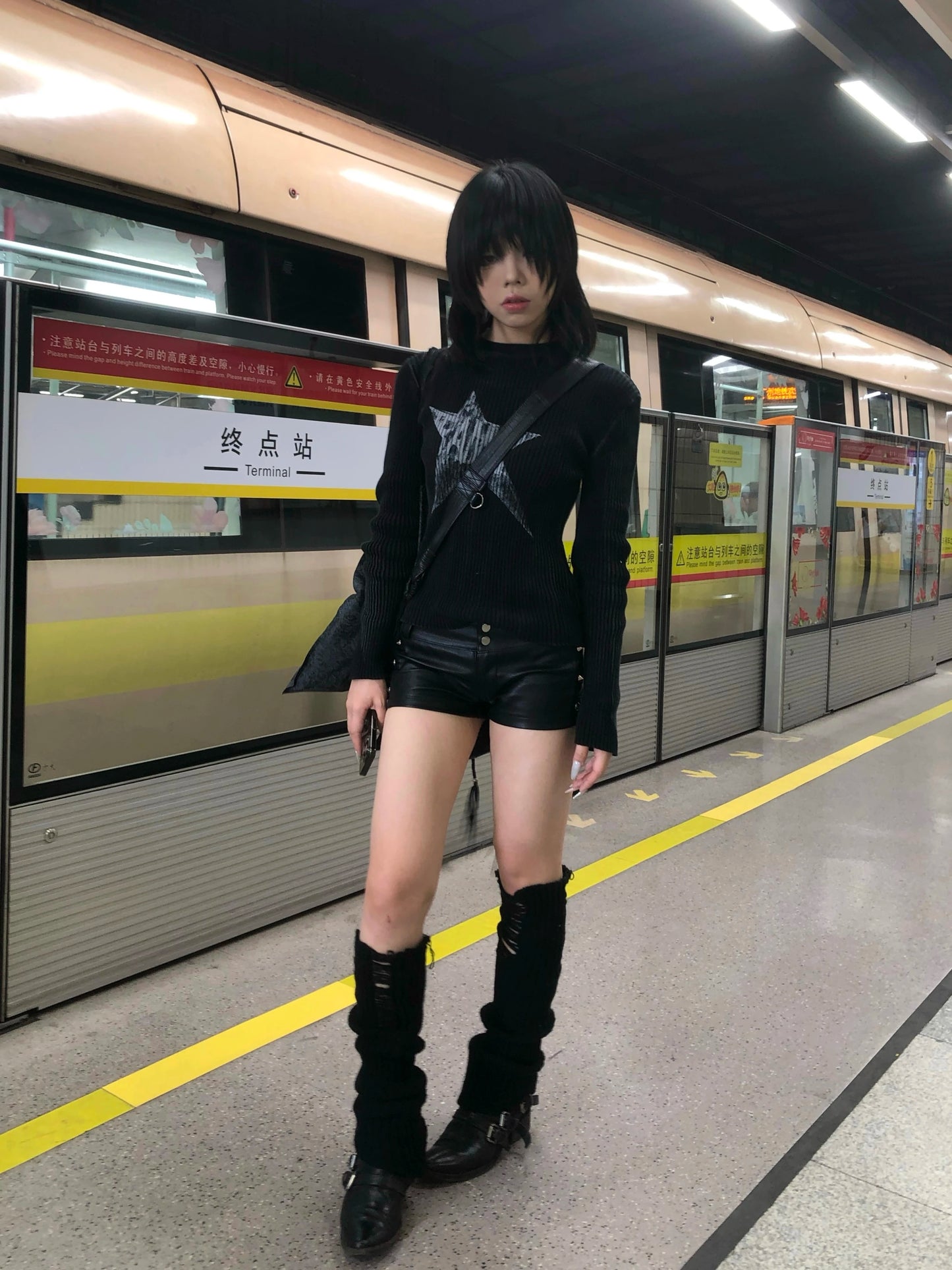Karrram Japanese Y2k Black Knitted Tops Trashy 2000s Style Long Sleeve Knit T-shirt Vintage Harajuku Distressed Knitwear Grunge