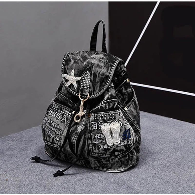Large Denim Anti Theft Casual Travel Backpack for Women