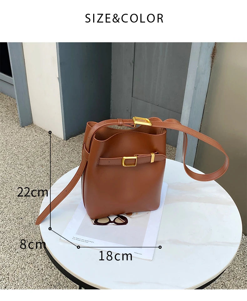 Cow Split Leather Bucket Bag Women Vintage messenger High Quality Simple Handbag Lady Shoulder Bag Luxury Female Crossbody Bags