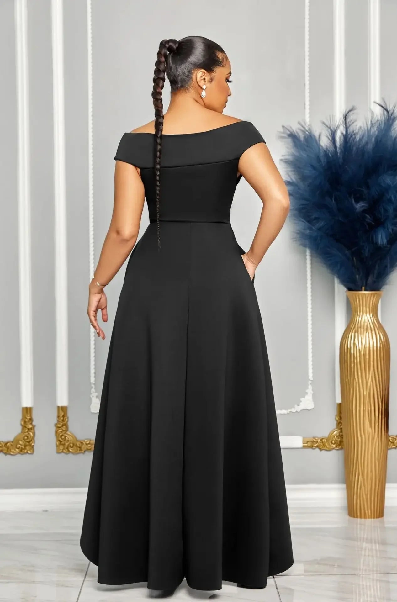 Sexy Slimming Solid Color Off-Shoulder Maxi Dress S10629 European And American Style Smooths Your Silhouette
