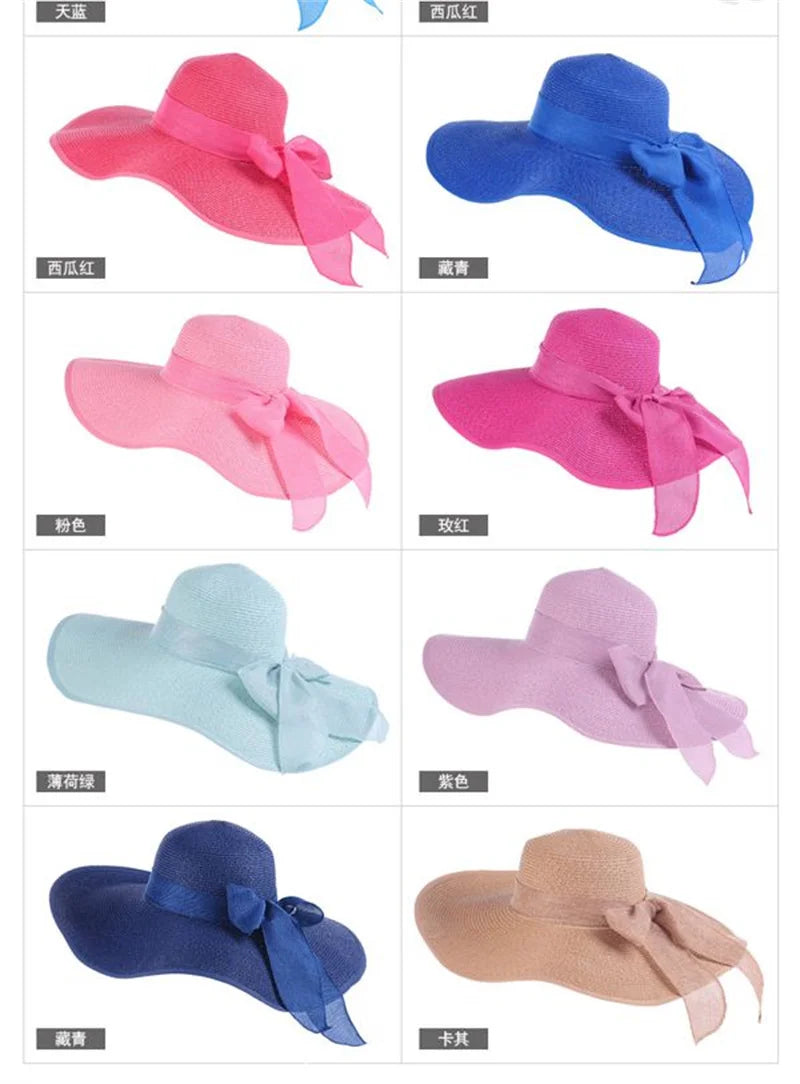 Hat Big-brimmed Cool Hat Women's Summer Sun Visor Sun-Proof Foldable Straw Hat UV-Proof Beach Sun Hat Summer Face Covering