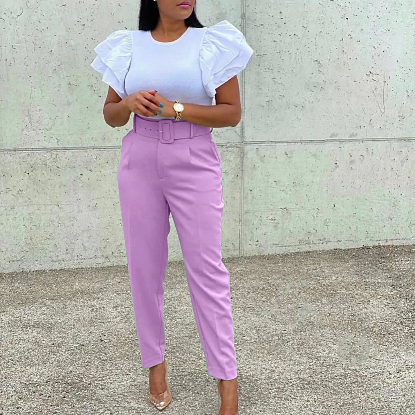 Office Pants Women 2024 Professional High Waisted Belt Waisted Straight Fashion African Business Work Wear Long Trousers Pants