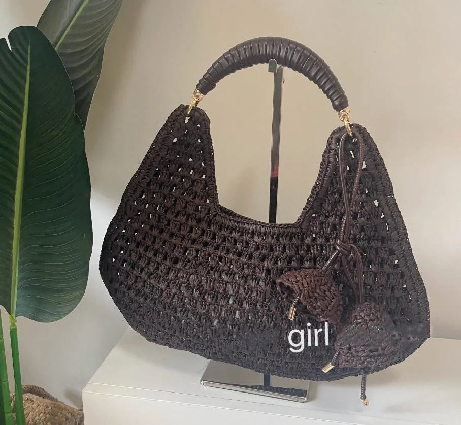 Hollow Out Tote Bags For Women Luxury Designer Handbag Purse New Weave Large Capacity Tassel Shoulder Straw Beach Bag